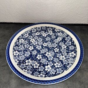 BLUE & WHITE AFRALIA 13” XL Plate Platter Hydrangea Flower Designed Asian Decor